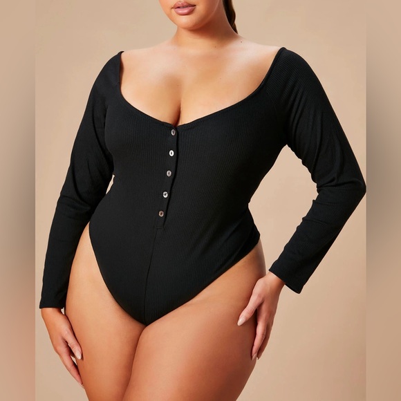 Hazel Ribbed Henley Bodysuit - Picture 1 of 8